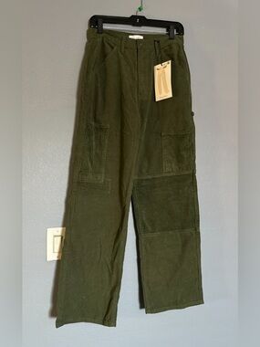 NWT ANGEL KISS OLIVE GREEN CORDUROY CARGO PANTS